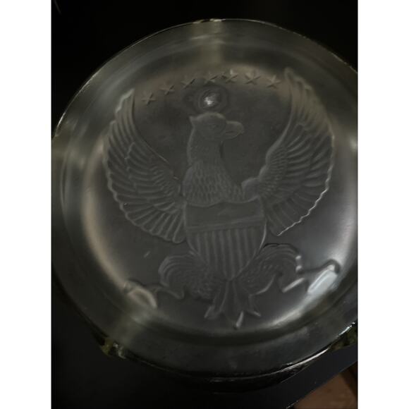 Vintage Indiana Glass Frosted American Eagle Ashtray cigar 10" very heavy 7 star - Picture 5 of 16